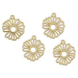 John Bead Beadwork Charms - Gold Circle Flowers, Pkg of 4