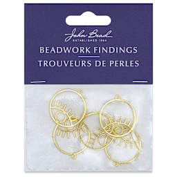 John Bead Beadwork Charms - Gold Circle with Eye, Pkg of 5, front of package
