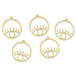 John Bead Beadwork Charms - Gold Circle with Eye, Pkg of 5