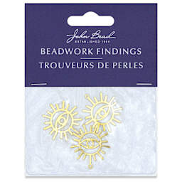 John Bead Beadwork Charms - Gold Eye in the Sun, Pkg of 3, front of package