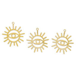 John Bead Beadwork Charms - Gold Eye in the Sun, Pkg of 3