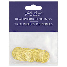 John Bead Beadwork Charms - Gold Circle, 2 holes, Pkg of 8, front of package