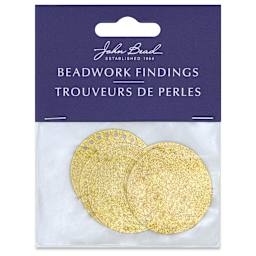 John Bead Beadwork Charms - Gold Circle, 8 holes, Pkg of 6, front of package