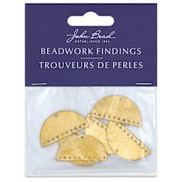 John Bead Beadwork Charms - Gold Half Moon, 11 holes, Pkg of 6, front of package