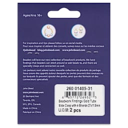 John Bead Beadwork Findings - Gold Tube, 4 Strands, Pkg of 2, back of packaging