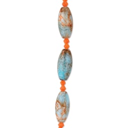 John Bead DIY Designer Glass Bead Strand - Marble, Blue and Orange close-up
