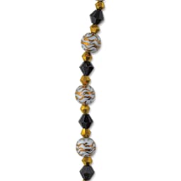 John Bead DIY Designer Glass Bead Strand - Etched Gold on White Spheres, Black and Gold close-up