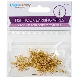 Craft Medley Fish Hook Earring Wires - Gold, 19 mm, Pkg of 45 front of packaging