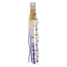 John Bead Crystal Lane DIY Glass Garden Bead Quadruple Strand - Butterflies, Flowers, and Faceted Rondelles, Yellow to Purple Ombre front of packaging