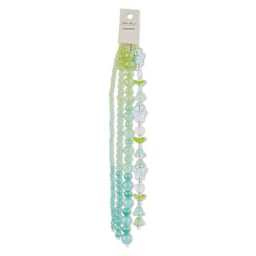 John Bead Crystal Lane DIY Glass Garden Bead Quadruple Strand - Butterflies, Tulips, and Round Beads, Green Stardust front of packaging
