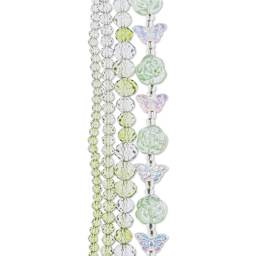 John Bead Crystal Lane DIY Glass Garden Bead Quadruple Strand - Butterflies, Roses, and Faceted Rondelles, Green Ombre