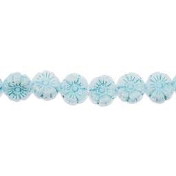 John Bead Czech Pressed Glass Flower Bead Strand - Light Blue on White, 9 mm