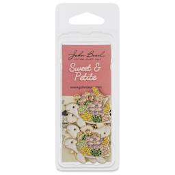 John Bead Sweet & Petite Enamel Charm - Turtle, White with Multicolor Flower Shell, Pkg of 5 front of packaging