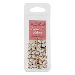 John Bead Sweet & Petite Enamel Charm - Four-Petal Flower, White, Pkg of 10 front of packaging