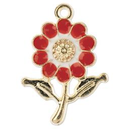 John Bead Sweet & Petite Enamel Charm - Daisy, Red showing single charm