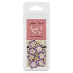 John Bead Sweet & Petite Enamel Charm - Flower, Purple and White, Pkg of 8 front of packaging