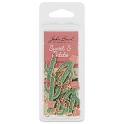 John Bead Sweet & Petite Enamel Charm - Potted Cactus, Green with Red Flowers and Pink Pot, Pkg of 8 front of packaging