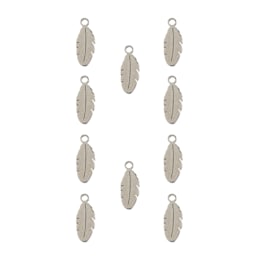 John Bead Sweet & Petite Metal Charms - Pkg of 10, Silver Feathers