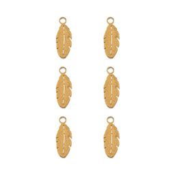 John Bead Sweet & Petite Metal Charms - Pkg of 6, Gold Feathers