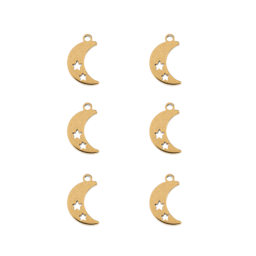 John Bead Sweet & Petite Metal Charms - Pkg of 6, Gold Moon with Stars