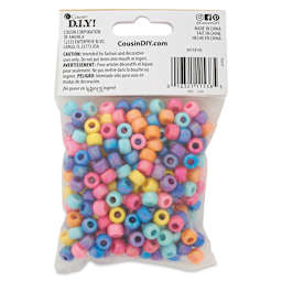 Cousin DIY Fun Pack Acrylic Large Hole Barrel Beads - Pkg of 280, Assorted Colors back of packaging