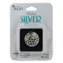 Cousin Plated Silver Elegance Open Jump Rings - Pkg of 35, 4 mm front of packaging