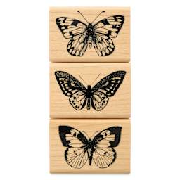 Hero Arts Artistic Butterflies Trio Woodblock Stamp Set, front of stamps