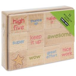 Hero Arts Woodblock Teacher Stamps Set - Set of 11, Gold Star packaging angled view