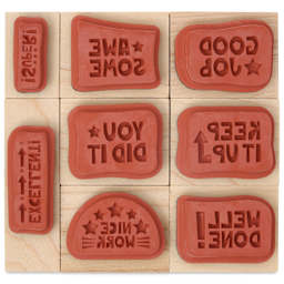 Hero Arts Woodblock Teacher Stamps Set - Set of 8, Nice Work showing rubber designs