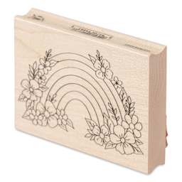 Hero Arts Floral Rainbow Woodblock Stamp - 4.25" x 3.25" angled view showing right side