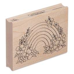 Hero Arts Floral Rainbow Woodblock Stamp - 4.25" x 3.25" angled view showing left side