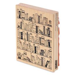 Hero Arts Bookcase Woodblock Stamp - 5.25" x 4" angled view showing right side