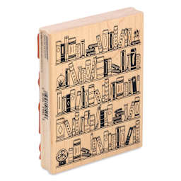 Hero Arts Bookcase Woodblock Stamp - 5.25" x 4" angled view showing left side