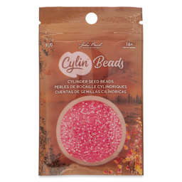 John Bead Cylin 11/0 Ceylon Cylindrical Seed Beads - Dark Crystal Pink Lined, 25g front of packaging