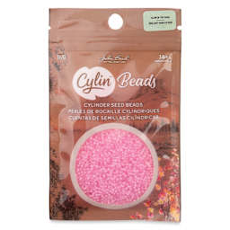 John Bead Cylin 11/0 Glow in the Dark Cylindrical Seed Beads - Pink, 25g front of packaging