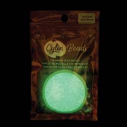 John Bead Cylin 11/0 Glow in the Dark Cylindrical Seed Beads - Blue AB, 25g front of packaging to show glow effect