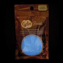 John Bead Cylin 11/0 Glow in the Dark Cylindrical Seed Beads - Sky, 25g front of packaging to show glow effect