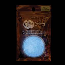 John Bead Cylin 11/0 Glow in the Dark Cylindrical Seed Beads - White to Sky, 25g front of packaging to show glow effect