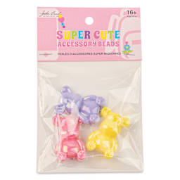 John Bead Super Cute Acrylic Animal Beads - Pkg of 3, Bears, Violet, Yellow, Pink front of packaging