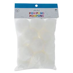 John Bead Pom Poms - Pkg of 20, White, 2" front of packaging