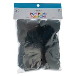 John Bead Pom Poms - Pkg of 20, Black, 2" front of packaging