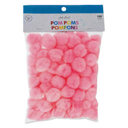 John Bead Pom Poms - Pkg of 65, Pink, 1/2" front of packaging