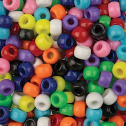 John Bead Craft Pony Beads - Assorted Colors, 6 mm x 9 mm, 160 g Bag close up