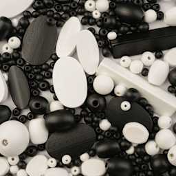 John Bead Wood Craft Beads - White and Black, 90 g Bag
