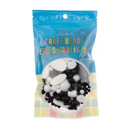 John Bead Wood Craft Beads - White and Black, 90 g Bag front of packaging