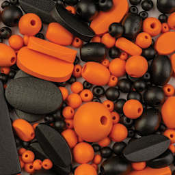 John Bead Wood Craft Beads - Black and Orange, 90 g Bag