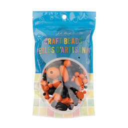 John Bead Wood Craft Beads - Black and Orange, 90 g Bag front of packaging