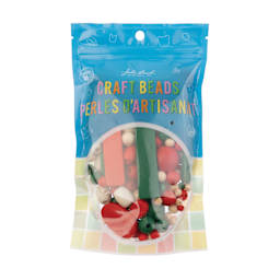 John Bead Wood Craft Beads - Dark Green, Red and Natural, 90 g Bag front of packaging
