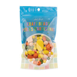 John Bead Wood Craft Beads - Orange, Green, Yellow and Light Peach, 90 g Bag front of packaging