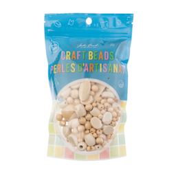 John Bead Wood Craft Beads - Natural, 90 g Bag front of packaging